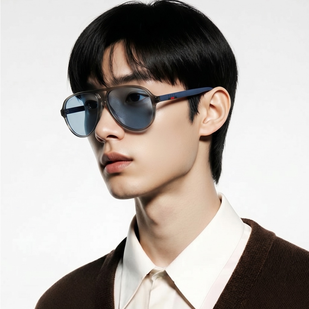 New Authentic Gucci Gg0423s 010 Blue-Gray Gradient Aviator Sunglasses